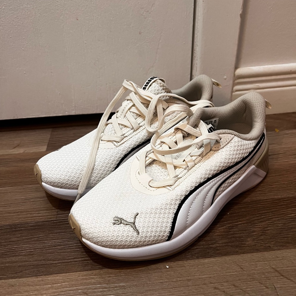 Puma SoftRide Cream and Black Athletic Sneakers
